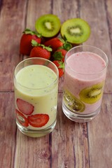 Fresh Healthy Kiwi Smoothie and Strawberry Smoothie
