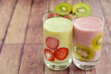 Fresh Healthy Kiwi Smoothie and Strawberry Smoothie