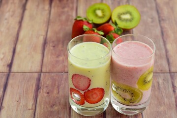 Fresh Healthy Kiwi Smoothie and Strawberry Smoothie