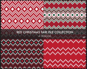 Red Christmas Fair Isle Seamless Pattern Collection