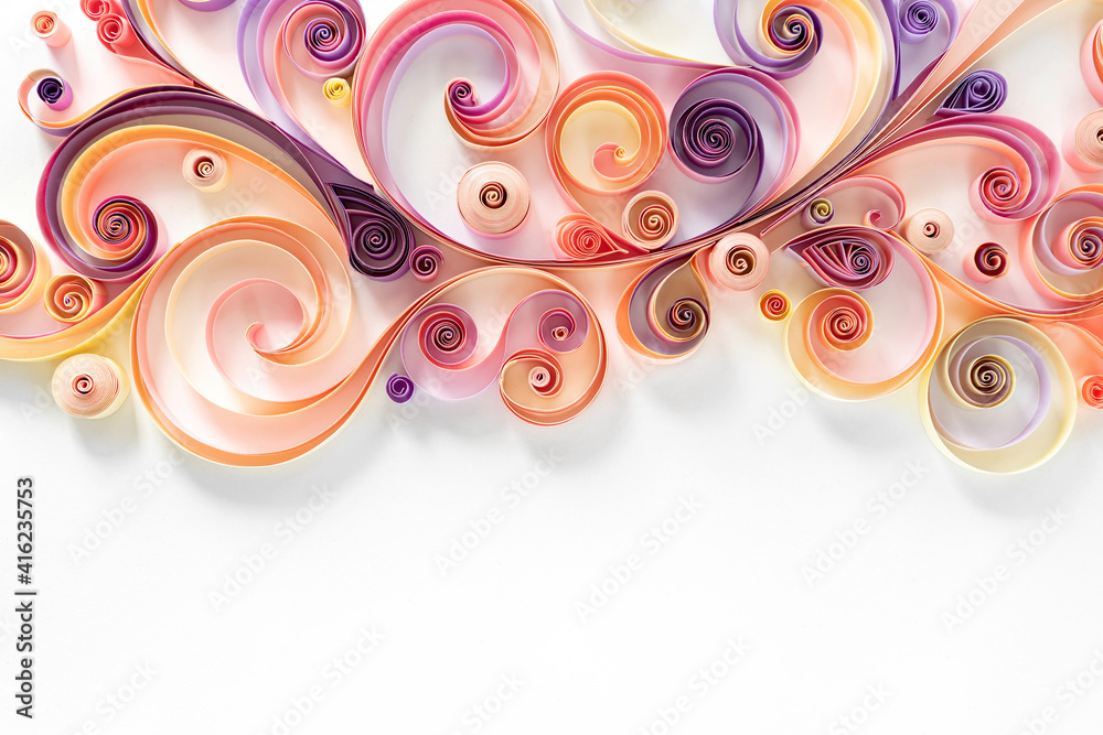 Wall mural quilling paper abstract background with copy space. filigree paper floral banner. hobby concept. str