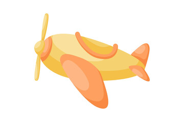 Cute yellow-orange airplane on white background. Cartoon transport for kids cards, baby shower, birthday invitation, house interior. Bright colored childish vector illustration in cartoon style.