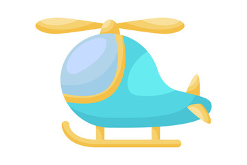Cute blue helicopter on white background. Cartoon transport for kids cards, baby shower, birthday invitation, house interior. Bright colored childish vector illustration in cartoon style.