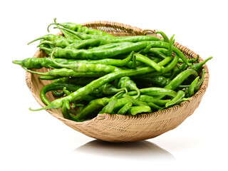 fresh green chili pepper on white background
