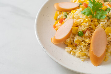 fried rice with sausage and mixed vegetable