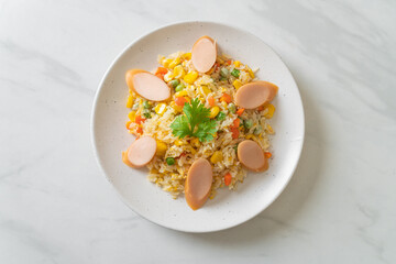 fried rice with sausage and mixed vegetable