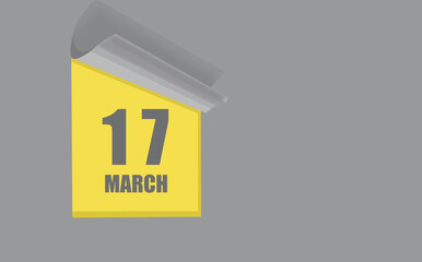 march 17. 17-th day of the month, calendar date. Gray numbers in a yellow window, on a solid isolated background. Spring month, day of the year concept