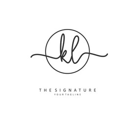 KL Initial letter handwriting and signature logo. A concept handwriting initial logo with template element.