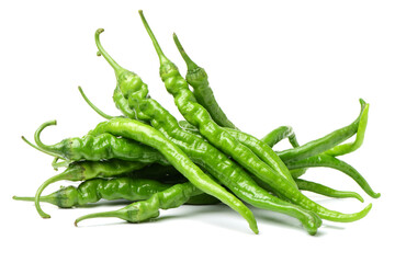 fresh green chili pepper on white background