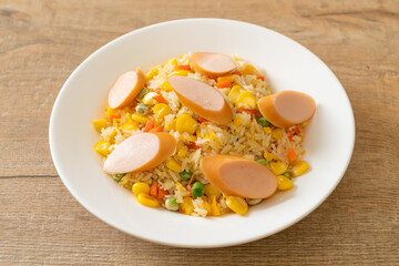 fried rice with sausage and mixed vegetable