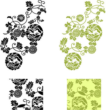 平安有職文様_鳳凰丸菊唐草（ほうおうのまるきくからくさ）_タイル