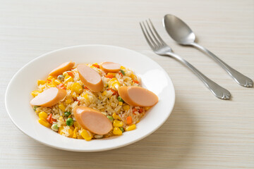 fried rice with sausage and mixed vegetable
