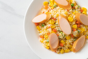 fried rice with sausage and mixed vegetable