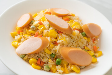 fried rice with sausage and mixed vegetable