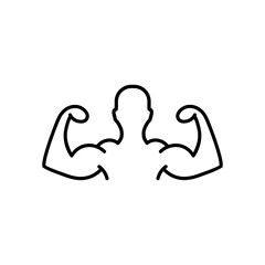 Body Building line icon. Thin outline flat style design in black. Isolated on white background. Creative strong muscular illustration for web, app, mobile, software, ui, ux. Vector EPS 10