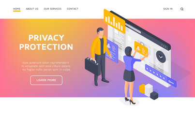 Banner of privacy protection website isometric vector illustration. Banner template