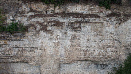 stone wall. Rocks background texture. light rock with vegetation