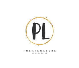PL Initial letter handwriting and signature logo. A concept handwriting initial logo with template element.
