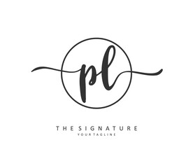 PL Initial letter handwriting and signature logo. A concept handwriting initial logo with template element.