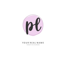 PL Initial letter handwriting and signature logo. A concept handwriting initial logo with template element.