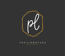 PL Initial letter handwriting and signature logo. A concept handwriting initial logo with template element.