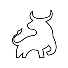 Bull linear icon in black. Creative bull outline symbol. Isolated contour sign on white background . Butting bull illustration. For mobile, web, app, ui, ux. Vector EPS 10