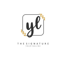 YL Initial letter handwriting and signature logo. A concept handwriting initial logo with template element.