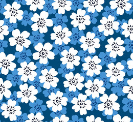 Japanese Cute Flower Vector Seamless Pattern