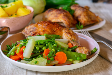 fresh cooked spring vegetables with chicken 