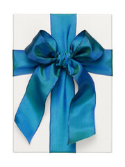 Geschenkbox mit opulenter blauer Schleife