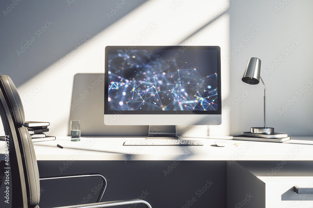 Aufkleber Creative concept of wireless technology on modern laptop screen. Big data and database concept. 3D Rendering