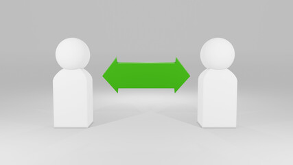 3d person with green arrow. Social distancing concept. Please stay 1 ft apart from each other. Covid-19 distancing.