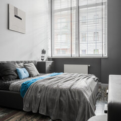Small gray bedroom with big window