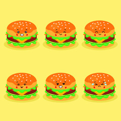 Cute Burger with Various Expression