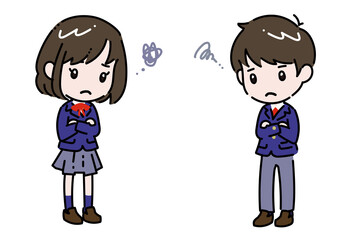 悩んでいる・困っている女の子と男の子（学生）のセット