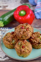 Savory vegan muffins with zucchini and bell pepper