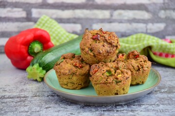 Savory vegan muffins with zucchini and bell pepper
