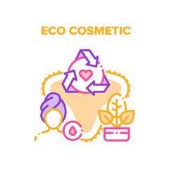 Eco Cosmetic Vector Icon Concept. Natural Eco Cosmetic For Skin And Body Care, Bio Cream For Facial Makeup Or Cleansing. Herbal Ingredient Beauty Moisturizing Product Color Illustration