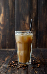 Ice coffee with cream. Cold drinks. Vegetarian food. Healthy eating.