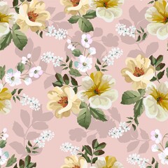 Flower bouquet seamless pattern on pink background