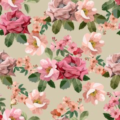 Pink rose seamless pattern vector illustration