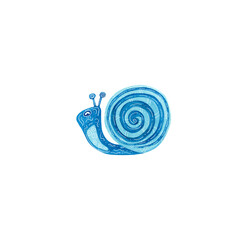 Watercolor snail decorated with white patterns. Blue and turquoise colors. Sea animal hand painted illustration on white background. Great for posters, mug decoration, scrapbooking.