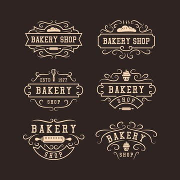 Vintage retro bakery shop label vector template