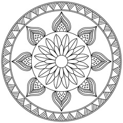 Simple Mandala Shape for Coloring. Vector Mandala. Floral. Flower. Oriental. Coloring Book Page. Outline.
