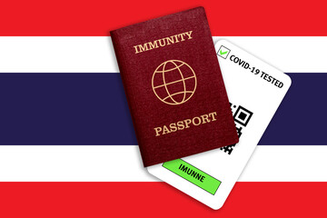 Immunity passport and test result for COVID-19 on flag of Thailand