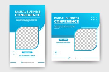 Editable social media post template design for a business conference. Usable for social media feed, story, flyers, and banners. Vector illustration with photo collage.