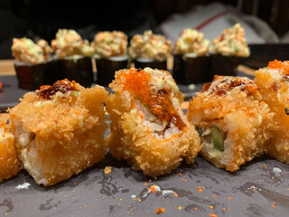 sushi on a dark background