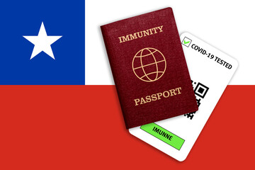 Immunity passport and test result for COVID-19 on flag of Chilie