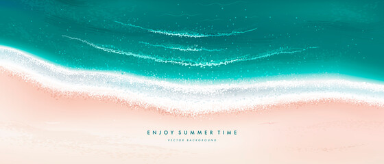 Obraz premium Vector beautiful realistic top view illustration of sandy summer beach 