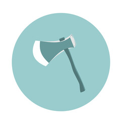 Ax icon with wooden handle in a circle in pastel green. Carpentry tools that are widely used by the community.